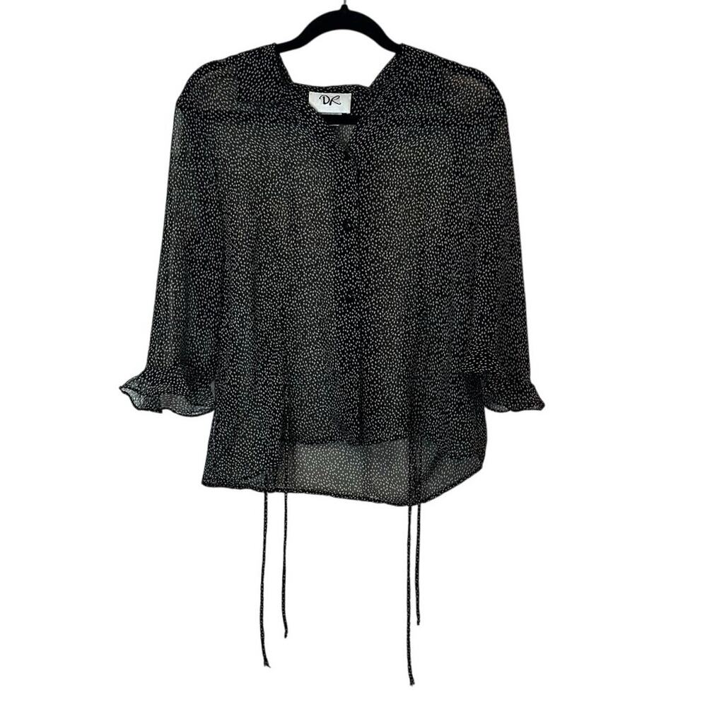 DR Vintage Sheer Flowy‎ Sleeve Blouse Size 12 Black White Speckled Made in USA